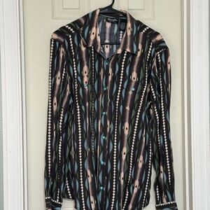 Wrangler Retro Women’s XL Black and Pink Striped Button-Up Shirt